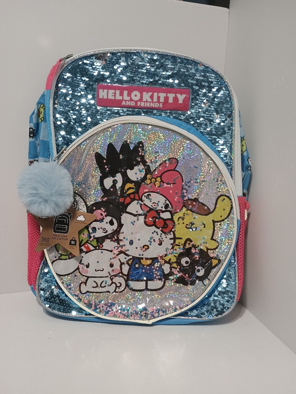 Hello Kitty & Friends Sequin Backpack NWT Sparkle Glitter School Bag Blue Pink
